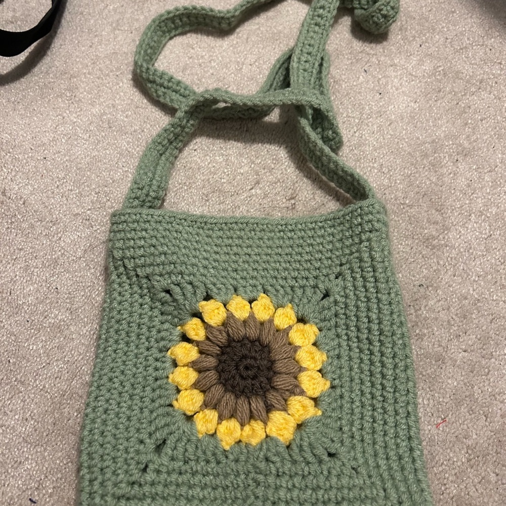 Handcrafted Green Sunflower Crochet Bag